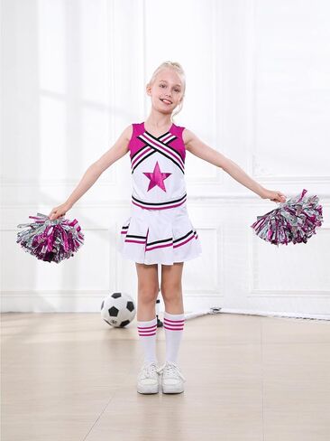 زي LOLANTA Big Girls Cheerleader الزي الرسمي زي التشجيع، علامة تجارية ممتعة للشباب، أحمر وأبيض (أحمر، 8-10) in Kuwait