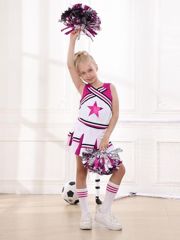 زي LOLANTA Big Girls Cheerleader الزي الرسمي زي التشجيع، علامة تجارية ممتعة للشباب، أحمر وأبيض (أحمر، 8-10) in Kuwait
