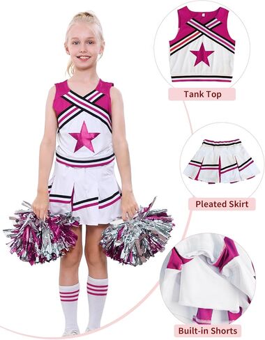 زي LOLANTA Big Girls Cheerleader الزي الرسمي زي التشجيع، علامة تجارية ممتعة للشباب، أحمر وأبيض (أحمر، 8-10) in Kuwait