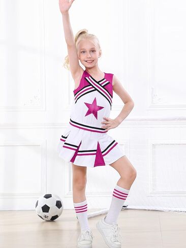 زي LOLANTA Big Girls Cheerleader الزي الرسمي زي التشجيع، علامة تجارية ممتعة للشباب، أحمر وأبيض (أحمر، 8-10) in Kuwait