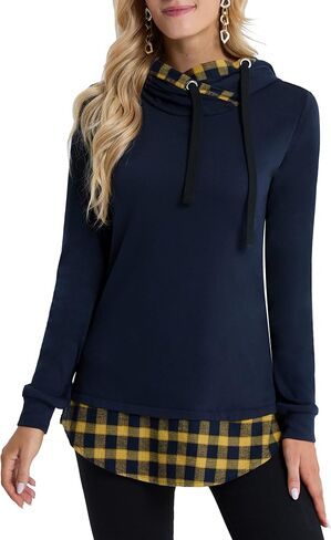 بلوفر نسائي من DJT برقبة دائرية وغطاء للرأس بلون متباين، ملابس Y2K ملابس الخريف والشتاء in Kuwait