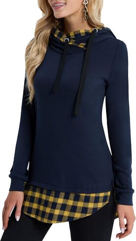 بلوفر نسائي من DJT برقبة دائرية وغطاء للرأس بلون متباين، ملابس Y2K ملابس الخريف والشتاء in Kuwait