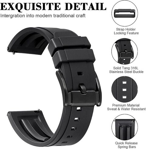 HUAFIY Premium Quality Waterproof Silicone Watch Bands - Choose Color & Width 20mm, 22mm,24mm Rubber Straps.Quick Release Rubber Watch Bands for Men in Kuwait