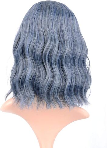 FAELBATY Mix Pink Wave Bob الباروكات مع الانفجارات الاصطناعية شعر مستعار تأثيري لفتاة طول الكتف شعر مستعار للنساء زي شعر مستعار لون الحلوى (12 "مختلط الأزرق الوردي) in Kuwait