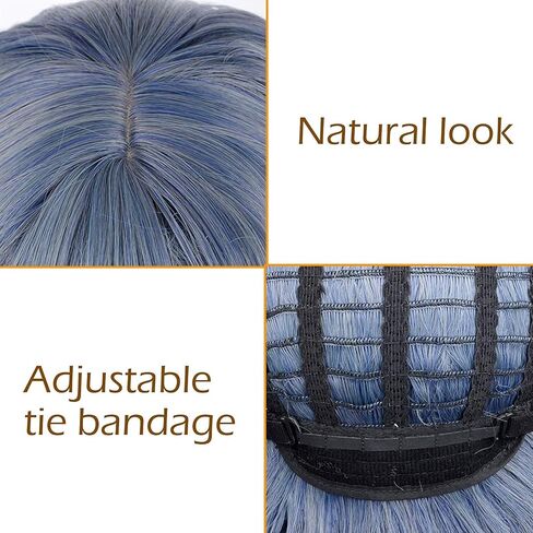 FAELBATY Mix Pink Wave Bob الباروكات مع الانفجارات الاصطناعية شعر مستعار تأثيري لفتاة طول الكتف شعر مستعار للنساء زي شعر مستعار لون الحلوى (12 "مختلط الأزرق الوردي) in Kuwait