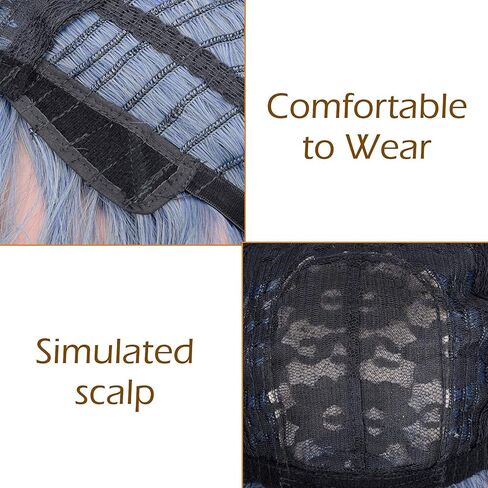 FAELBATY Mix Pink Wave Bob الباروكات مع الانفجارات الاصطناعية شعر مستعار تأثيري لفتاة طول الكتف شعر مستعار للنساء زي شعر مستعار لون الحلوى (12 "مختلط الأزرق الوردي) in Kuwait