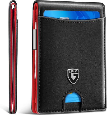 محفظة GSOIAX رفيعة للرجال مع مشبك نقود، محفظة رجالية من الجلد RFID ذات طيات صغيرة وجيب أمامي رفيع من ألياف الكربون، 11 فتحة لبطاقة الائتمان مع صندوق هدايا (قهوة) in Kuwait