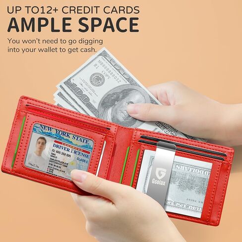 محفظة GSOIAX رفيعة للرجال مع مشبك نقود، محفظة رجالية من الجلد RFID ذات طيات صغيرة وجيب أمامي رفيع من ألياف الكربون، 11 فتحة لبطاقة الائتمان مع صندوق هدايا (قهوة) in Kuwait
