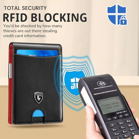 محفظة GSOIAX رفيعة للرجال مع مشبك نقود، محفظة رجالية من الجلد RFID ذات طيات صغيرة وجيب أمامي رفيع من ألياف الكربون، 11 فتحة لبطاقة الائتمان مع صندوق هدايا (قهوة) in Kuwait