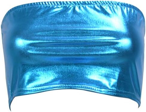 بلوزة نسائية من FlyCC لامعة بدون أكتاف معدنية + فستان قصير مكون من قطعتين in Kuwait