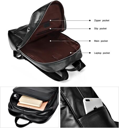 BOSTANTEN Men Leather Backpack 15.6 inch laptop Backpack Travel College Bag Black in Saudi Arabia