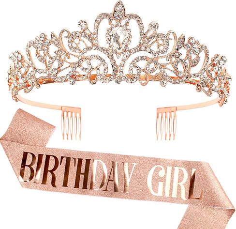 Aprince Birthday Crown & Birthday Girl Sash Set, Rhinestone Tiaras and Crowns for Women Girls Gold Tiara Birthday Gold Sash Princess Tiaras Queen Crowns for Birthday Prom Photoshoot in Saudi Arabia