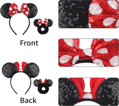 zhezesmila Beauty Mouse Ears Headband Classic Mouse Ears Clips & Belle Ears Mouse Ears Scrunchies Rose Bow for Women, Girls, Princess Dress Accessories, Party,Cosplay for Adults in Kuwait