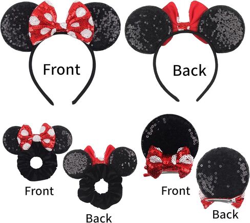 zhezesmila Beauty Mouse Ears Headband Classic Mouse Ears Clips & Belle Ears Mouse Ears Scrunchies Rose Bow for Women, Girls, Princess Dress Accessories, Party,Cosplay for Adults in Kuwait