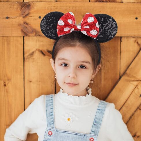 zhezesmila Beauty Mouse Ears Headband Classic Mouse Ears Clips & Belle Ears Mouse Ears Scrunchies Rose Bow for Women, Girls, Princess Dress Accessories, Party,Cosplay for Adults in Kuwait