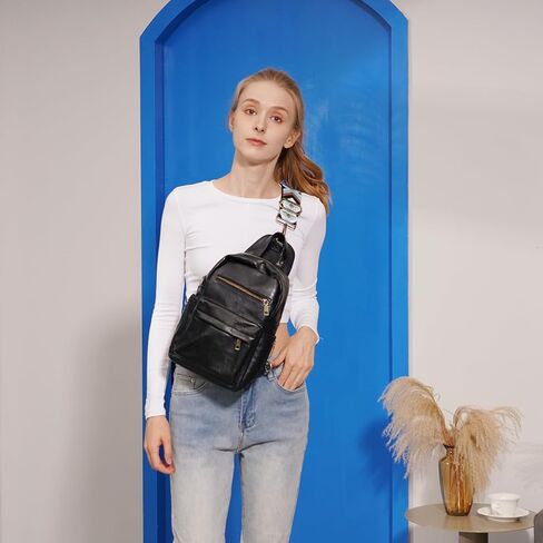 ALUSBELL Vintage Sling Bag Sling Backpack for Men Women, Vegan Leather Crossbody Bag Fanny Packs, Fashion Chest Bag Daypack with 2 Adjustable Straps,Brown in Kuwait