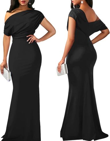 Women's Sexy Off Shoulder Bodycon Maxi Dresses Casual Short Sleeve Mermaid Club Party Long Dress in Kuwait