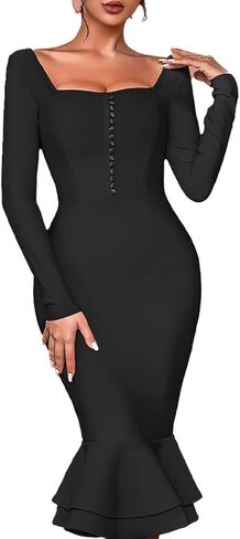 فستان نسائي كلاسيكي متوسط ​​الطول بأشرطة ضيقة وأكمام طويلة، فستان أنيق لحفلات نادي المشاهير وحورية البحر in Kuwait