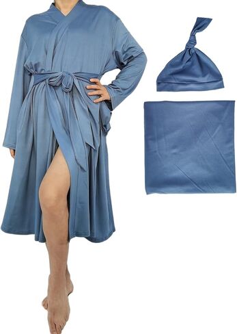 SUFEINI Maternity Robe and Matching Baby Swaddle Blanket Set, Mommy Robe with Receiving Blanket Girls Boys Sleepwear in Saudi Arabia
