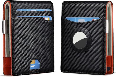 fannos Mens Wallet with Airtag Slot and Money Clip 11 cards Compatible, Slim Bifold Leather Credit Card Holder Rfid Blocking Minimalist Wallet(Black) in Kuwait