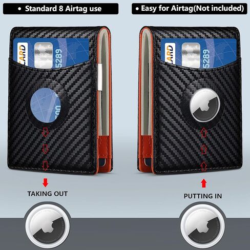 fannos Mens Wallet with Airtag Slot and Money Clip 11 cards Compatible, Slim Bifold Leather Credit Card Holder Rfid Blocking Minimalist Wallet(Black) in Kuwait