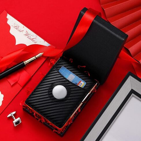 fannos Mens Wallet with Airtag Slot and Money Clip 11 cards Compatible, Slim Bifold Leather Credit Card Holder Rfid Blocking Minimalist Wallet(Black) in Kuwait