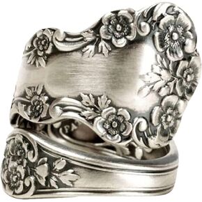 Zaoune 100% Apollo Vintage Silver Spoon Rings for Women Victorian Flower Open Adjustable Boho Floral Statement Jewelry in Kuwait
