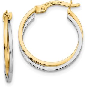 14k Yellow and White Gold Two Tone Tube Hoop Earrings - 20mm x 17mm in Saudi Arabia