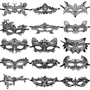 CNYMANY 8 Pcs Couple's Lace Masks Men Women's Sexy Eye-mask for Ball Party Venetian Masquerade Costume - Black, Gold, Silver, Blue