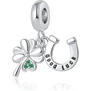 QeenseKc Lucky Four-Leaf Clover Charm Good Luck Bead for Pandora Charm Bracelet