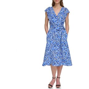 Eliza J Women's Fit and Flare Midi Silhouette Dress with Tie Waist in Saudi Arabia