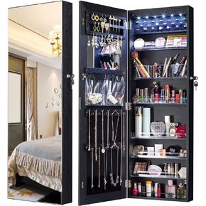 YOKUKINA LED Jewelry Cabinet Armoire Wall&Door Mounted - Full length Dressing Mirror w/Large Storage Lockable Organizer in Saudi Arabia