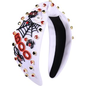 Halloween Knotted Headband for Women Crystal Pumpkin Candy Corn Houndstooth Hairband Halloween Hair Accessories Gift in Kuwait