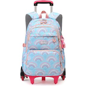 Mfikaryi 3PCS Girls Rolling Backpack Elementary Student Schoolbag Travel Trolley Bag Wheeled Bookbag with Lunch Box in Kuwait