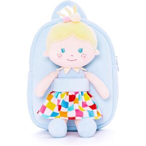 Toddler Kids Backpack with Soft Baby Dolls in Plaid Dress 9.5"