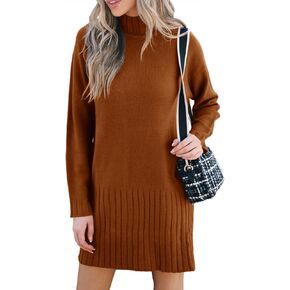 فستان سترة نسائي محبوك بياقة مدورة وأكمام طويلة من Chang Yun، فستان كاجوال فضفاض ومقاس بلوفر مضلع in Kuwait