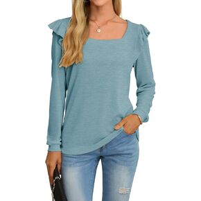 JINKESI Women Long Sleeve Tunic Tops Casual Loose Shirts Square Neck Ruffle Tops in Kuwait