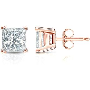 1/4 to 2 Carat Princess Cut Cubic Zirconia Square Stud Earrings for Women in 14k Rose Gold (cttw) 4-Prong Setting Push Back Studs by Diamond Wish in Kuwait