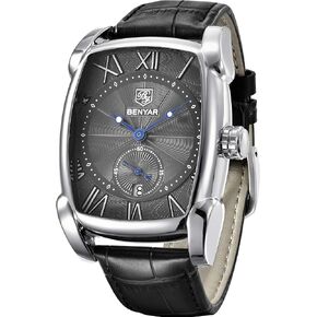 BENYAR Rectangle Wrist Watch for Men with Leather Strap, Men's Retro Fashion Casual Classic Watches Perfect Gifts for Friend in Kuwait