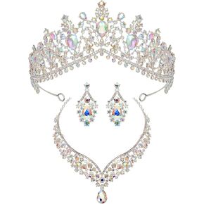 SWEETV Gothic Tiaras and Crowns for Women, Black Tiara Earrings Necklace, Bridal Jewelry Set, Goth Crystal Costume Party Halloween Prom Pageant Jewelry for Women