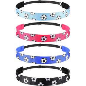 4 Pieces Non-Slip Soccer Headband Adjustable Football Hairband for Girl Sport