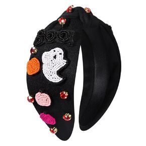 PHALIN Halloween Headband for Women Halloween Accessories Rhinestone Beaded Candy Corn Pumpkin Knotted Headband Costume Gifts (Boo Orange)