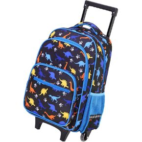VASCHY Rolling Backpack Kids, 17in Water Resistant Large Schoolbag Carry-on Travel Trip Bag with Wheels for Girls Pink Dinos