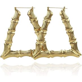 Oversized Bamboo Hoop Earrings for Women Triangle Gold Tone Hip-Hop Hoop Earrings Punk Jewelry (Trapezoidal golden) in Saudi Arabia