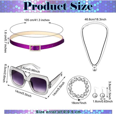 Toulite 7 Pcs 70s Disco Costume for Women Disco Jumpsuit Outfit Disco Accessories Disco Ball Earrings Necklace Bracelet Sunglasses in Kuwait