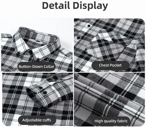 HOLCADA Mens Flannel Shirts Long Sleeve Plaid Shirt for Men, 100% Cotton Plaid Casual Button Down Shirts with Multi Pocket in Saudi Arabia
