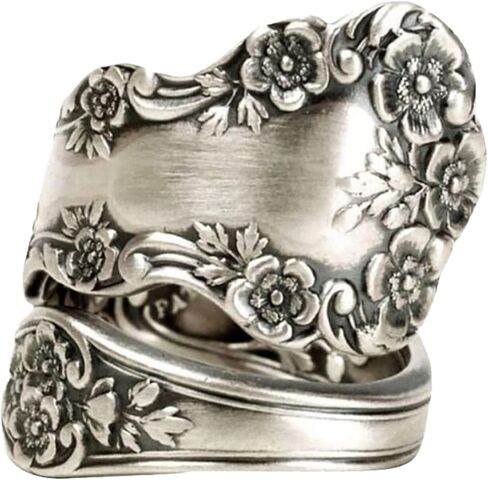 Zaoune 100% Apollo Vintage Silver Spoon Rings for Women Victorian Flower Open Adjustable Boho Floral Statement Jewelry in Kuwait