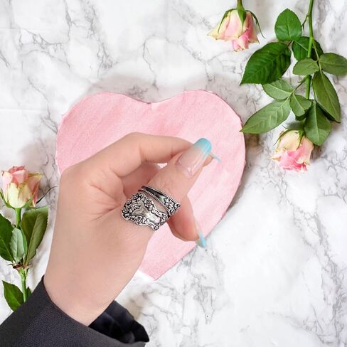 Zaoune 100% Apollo Vintage Silver Spoon Rings for Women Victorian Flower Open Adjustable Boho Floral Statement Jewelry in Kuwait