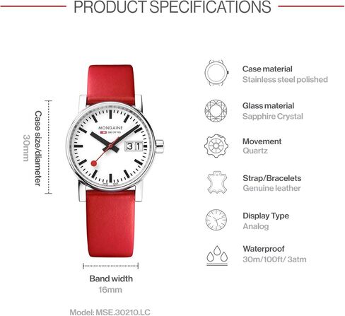 Mondaine Evo2 Womens Watch 30mm - Official Swiss Railways Wrist Watch Date Function 30m Water Resistant Sapphire Crystal - Different Variations in Saudi Arabia