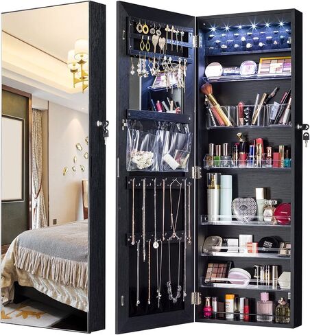 YOKUKINA LED Jewelry Cabinet Armoire Wall&Door Mounted - Full length Dressing Mirror w/Large Storage Lockable Organizer in Saudi Arabia
